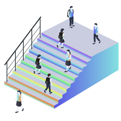 The “Rainbow Staircase” that connects building blocks resembles “Progress Learning”- students grow in strength, wisdom and faith year after year.